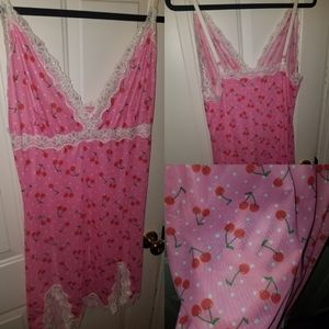 Sugar Thrills 2XL Pink White & Red Cherry Print Nighty Slip Dress